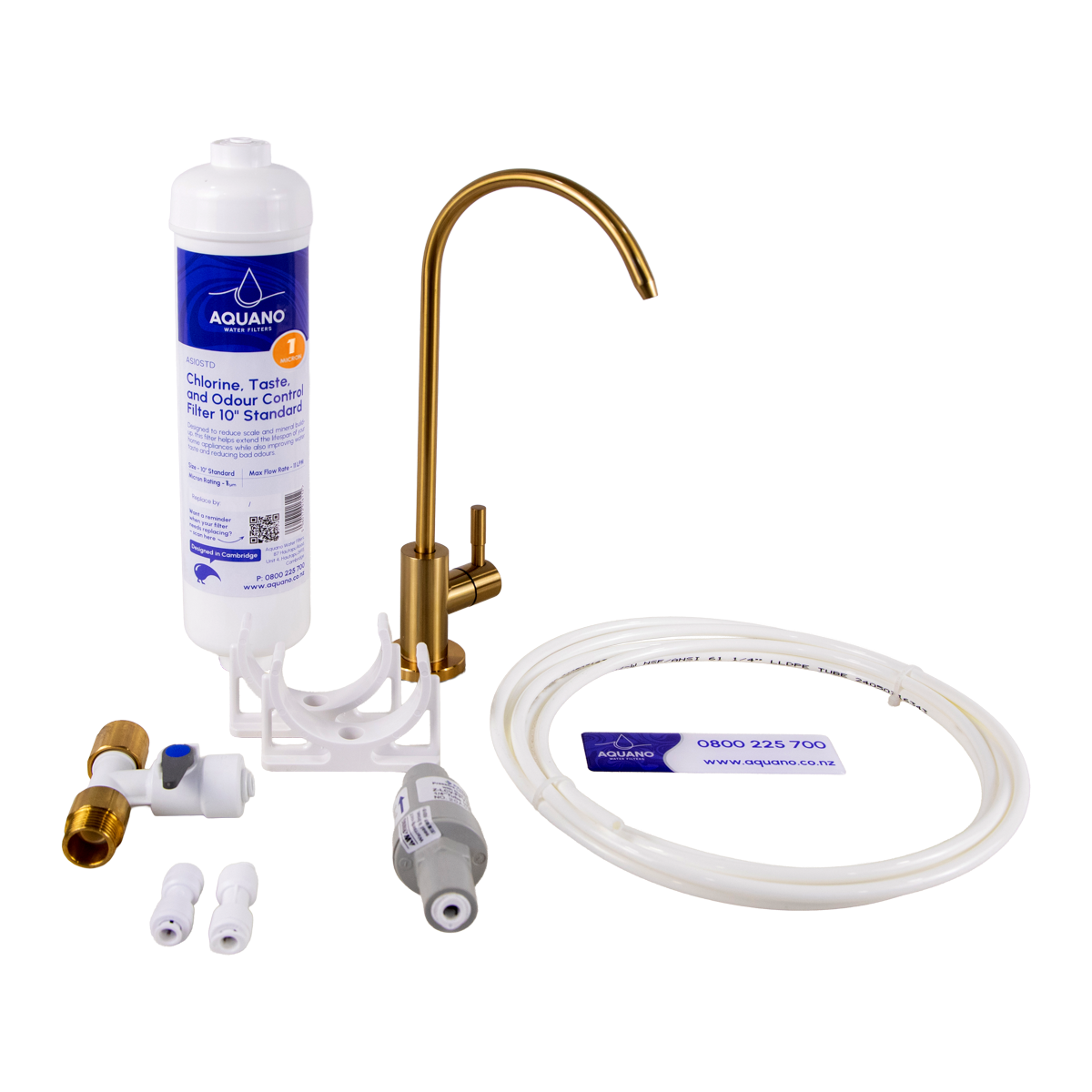 Inline Undersink Tap & Filter Kit, Brushed Gold