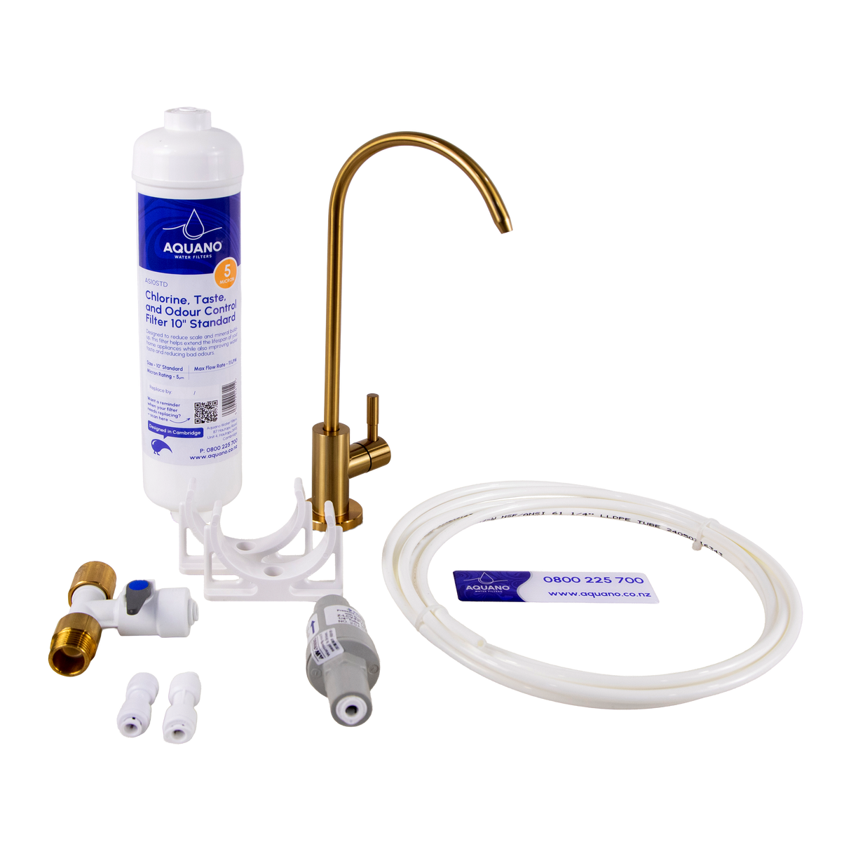 Inline Undersink Tap & Filter Kit, Brushed Gold