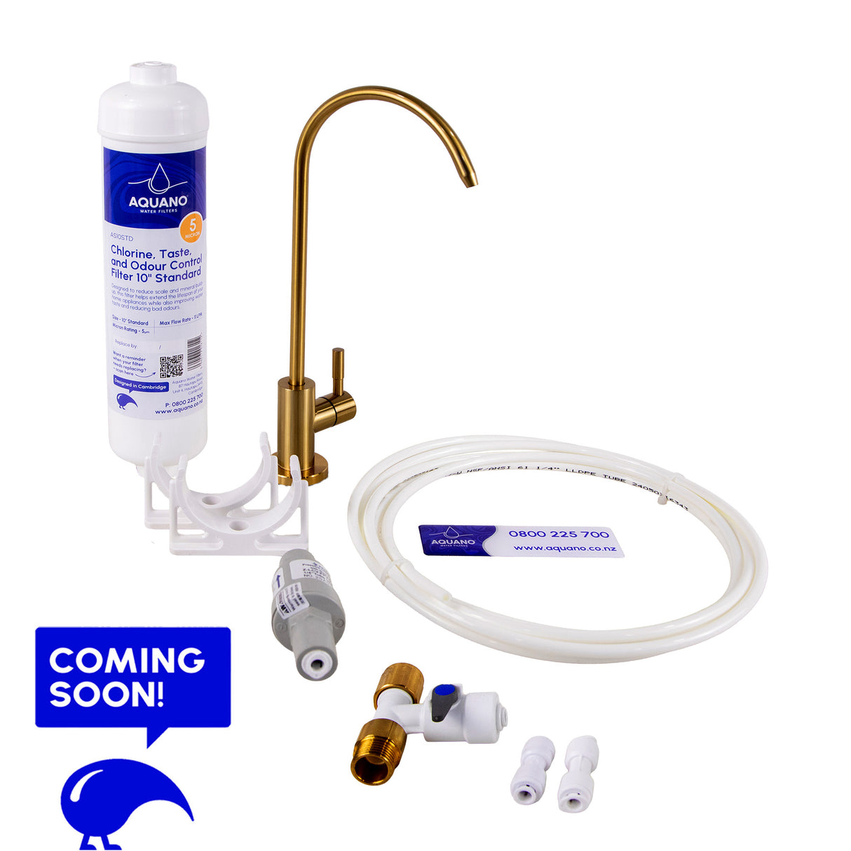 Inline Undersink Tap & Filter Kit, Brushed Gold