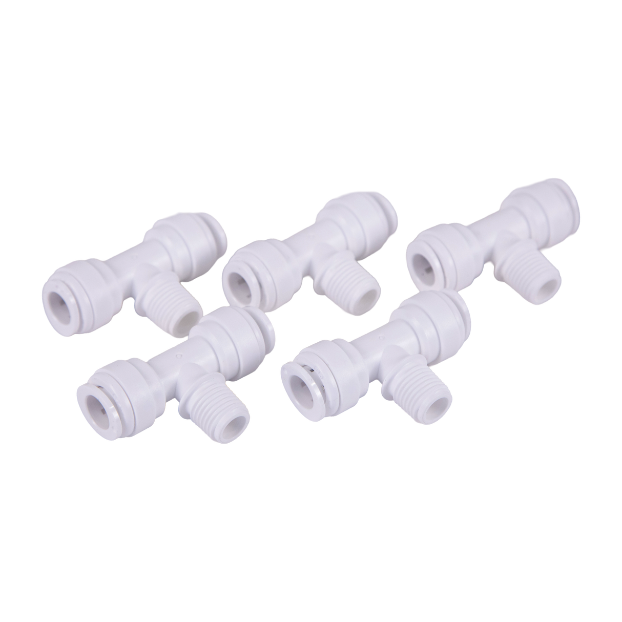 ⅜" / ⅜" Tube to ¼" NPT Quick Connect Male Tee Connector, 5pk